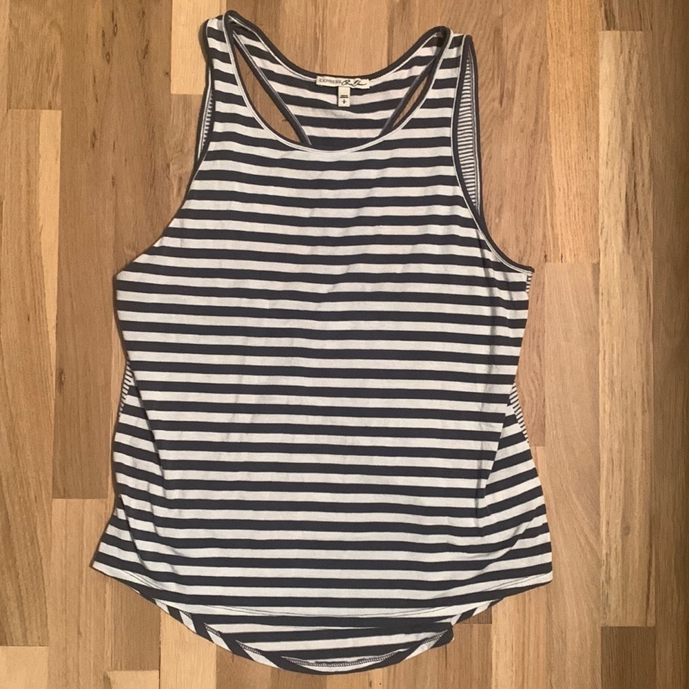EXPRESS Striped Racerback Tank Top Gray\White Cut Out Back Detail Women’s S